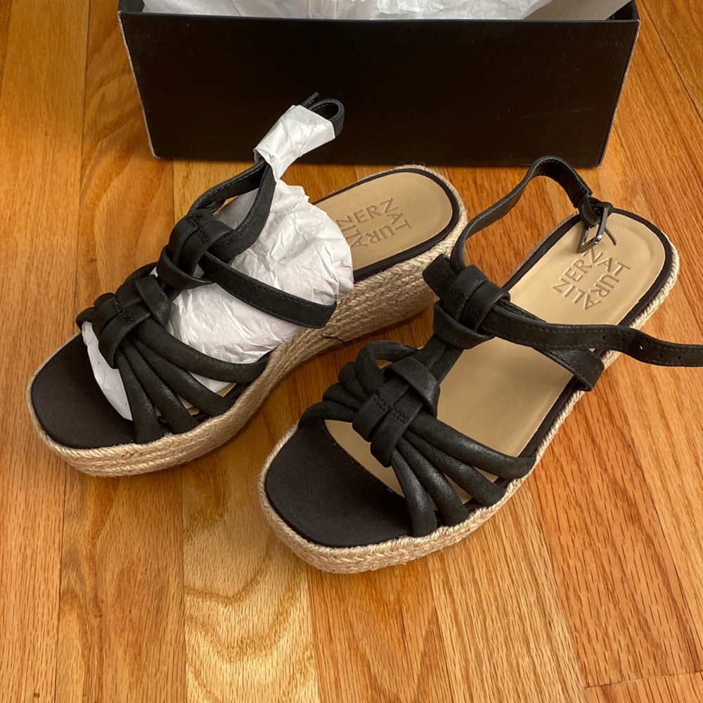 Naturalizer Black Espadrille Wedge Sandals. NWOT